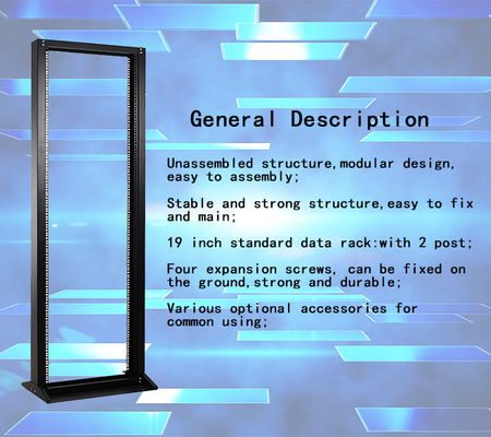 LE-RC Open Server Rack SPCC Quality Steel Powder Coated Finish 350mm 600mm Depth Options 19 Inch Standard2 Post Open Frame Server Rack 18U-47U 600mm Width 120kg Load Capacity Cold Rolled Steel Constru
