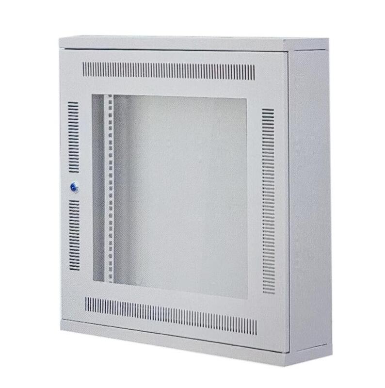 19 Inch Server Rack Cabinet 12U Wall Mounted Network Cabinet with Tempered Glass Door and Cable Entry on Top and Bottom