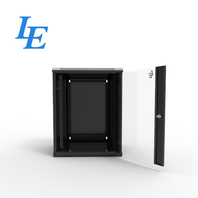 19 inch standaard 6U 9U 600x550mm 600x600mm dubbele sectie scharnier type RAL9004 Zwart wand gemonteerd omheining kast met gehard glas voordeur en verwijderbare zijpanelen