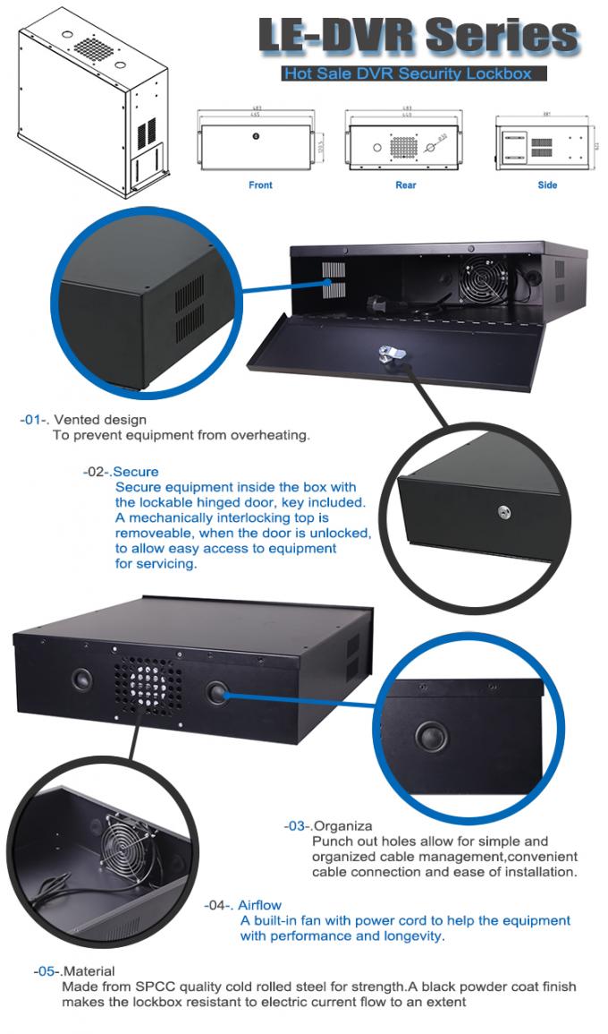 18"x18"x5" Metal DVR Lockbox met koelventilator voor DVR's en NVR's MDVR Steel Box IP20 RAL7035 Grijs RAL9004 RAL9005 Zwart Metalen Gehalte 4